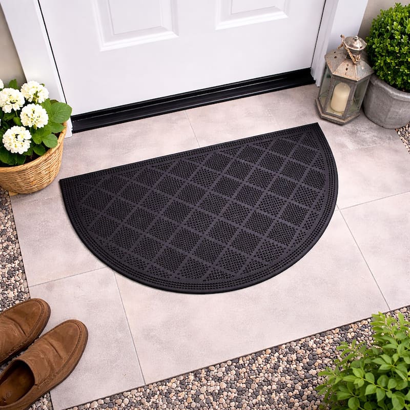 Premium Outdoor Half Round Door Mat 24x16 - Drew Checkerboard Design - 24 L x 16 W x 1/4 H