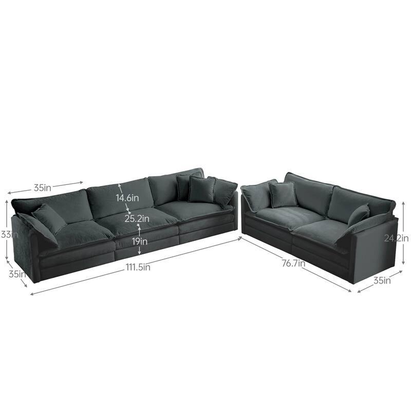 5-Seat Chenille Sofa Set (3-Seater + 2-Seater) with Deep Seats & Solid Wood Frame