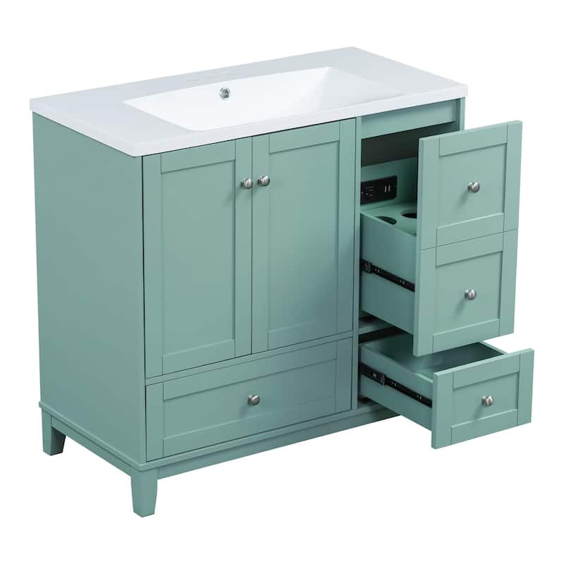 36 inch MDF Freestanding Bathroom Vanity Set with Integrated Resin Sink