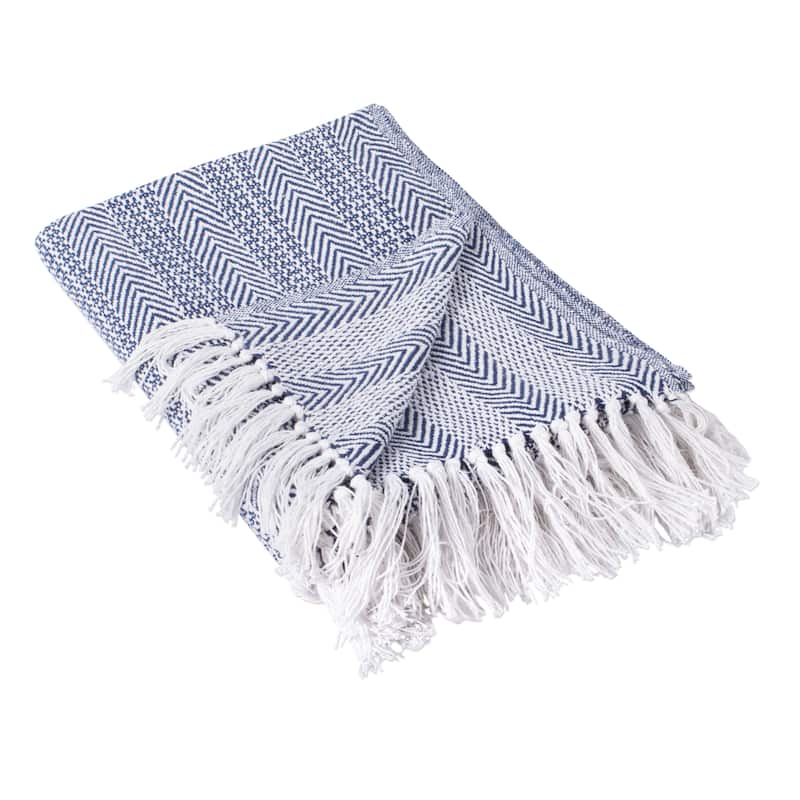 DII Herringbone Stripe Decorative Throw - Nautical Blue