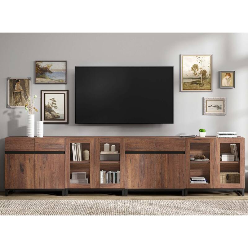 4 in 1 TV Stand for 120" TVs, Modern Entertainment Center with Glass Doors & Metal Legs