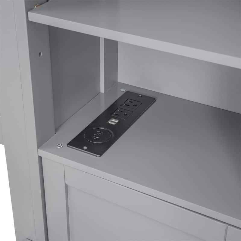 Merax Modern Wooden Bed With All-in-One Cabinet, Shelf and Sockets