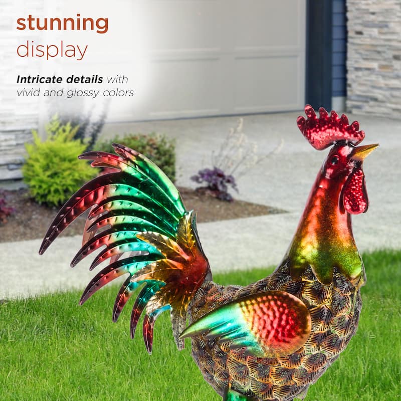 Alpine Corporation 16" Tall Outdoor Metallic Rooster Standing Yard Statue Decoration