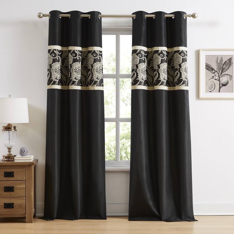 Nanshing Brie Set of 2 Floral Jacquard Grommet Curtains - 37" X 84"