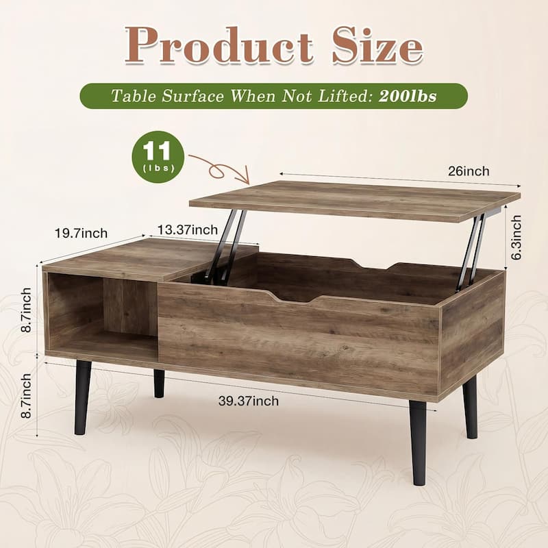 Coffee Table, Wood Lift Top Coffee Table with Storage Shelf, Lift Tabletop Dining Table for Home Living Room, Office