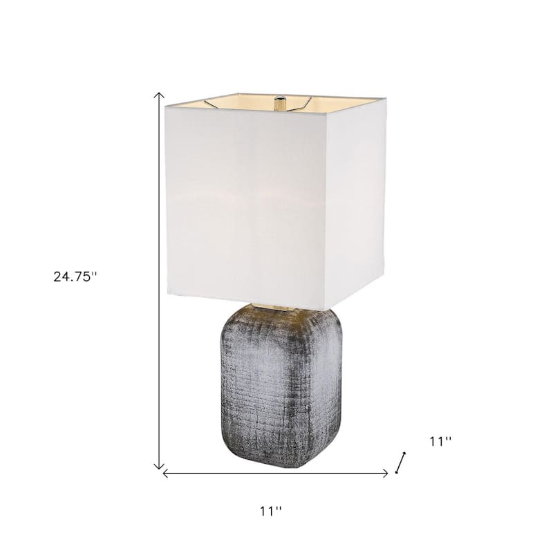 Modern 25-Inch Ceramic Table Lamp with Square White Fabric Shade - 11" x 11" x 24.75"