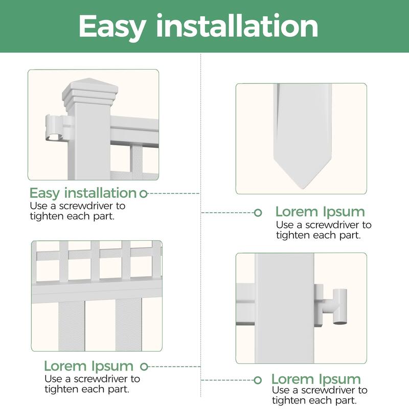 23.6" No-dig White Plastic Fencing Set Of 5 - 5-piece