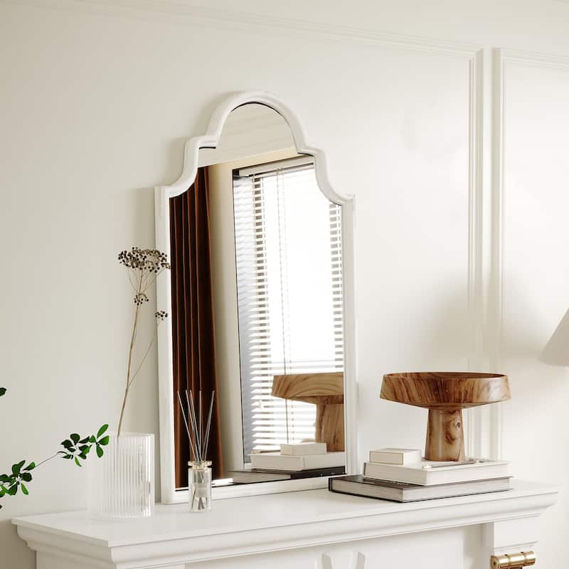 Farmhouse Distressed White Arch Wood Wall Mirror
