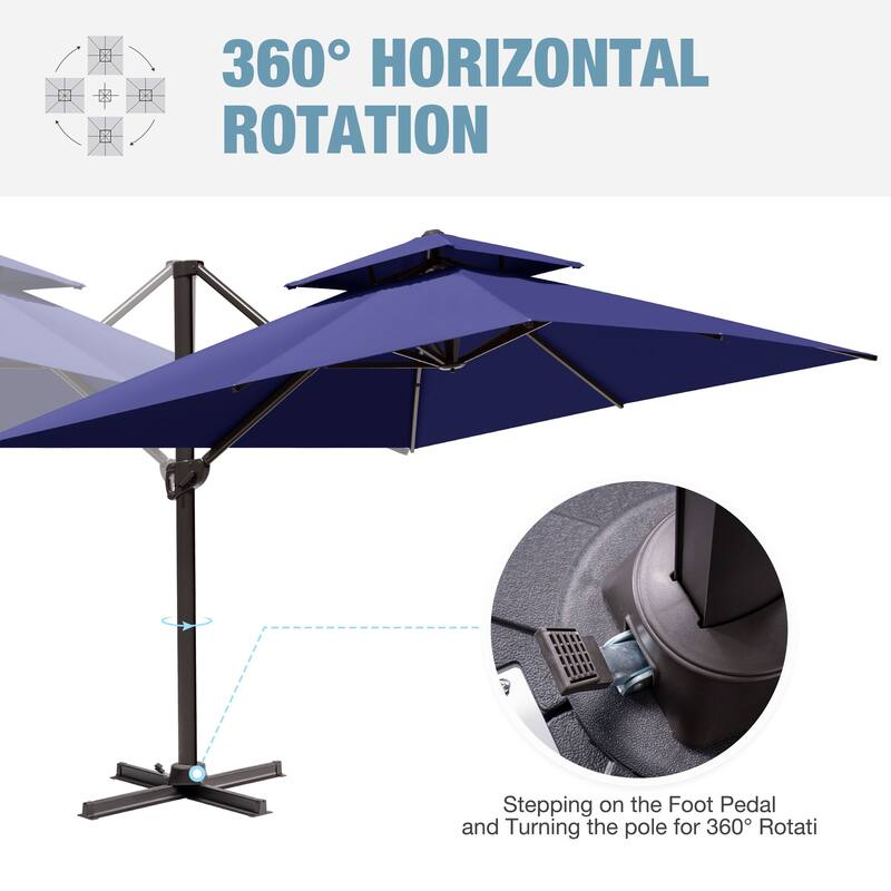 VredHom Outdoor Patio Offset Umbrella 360 Degree Rotation with Base