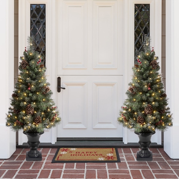 Glitzhome 4ft 5ft 6ft Flocked Pine Christmas Potted Porch Tree With Warm White Lights On Sale Bed Bath Beyond 31821610