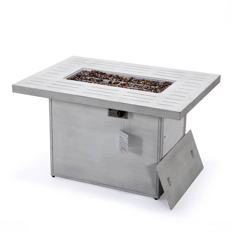 LeisureMod Chelsea 44" Modern 55000 BTU Propane Patio Fire Pit Table with Wind Guard for Porch Backyard Garden Decor