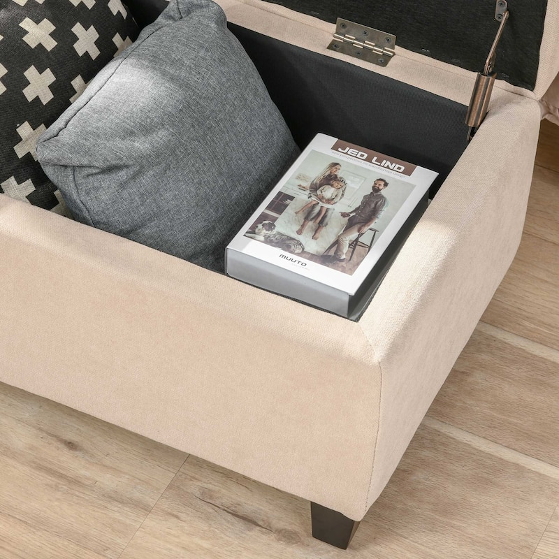 Storage Bench,End of Bed Bench, Linen Fabric Storage Chest with Lift Top, Tufted Ottoman with Storage for Living Room