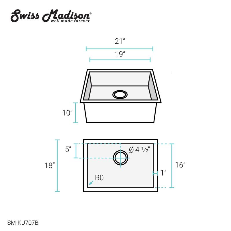 Tourner 21 x 18 Stainless Steel, Single Basin, Undermount Kitchen Sink