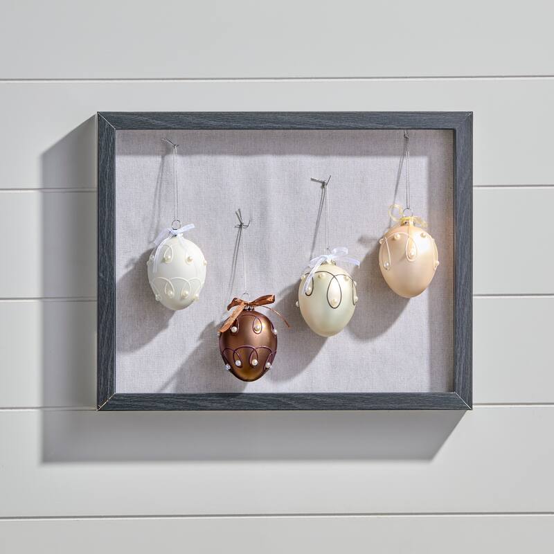 3"Glass With Pearl Chocolate Egg Ornament Box of 4