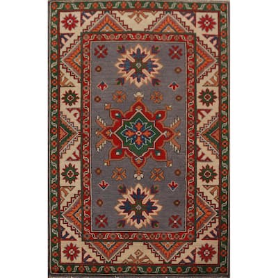 Gray Kazak Foyer Rug Oriental Handmade Wool Carpet - 2'9"x 4'1"