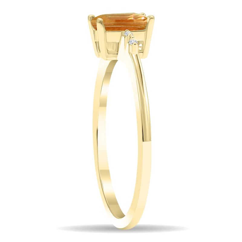 Women's Emerald Cut Citrine and Diamond Sparkle Ring in 10K Yellow Gold
