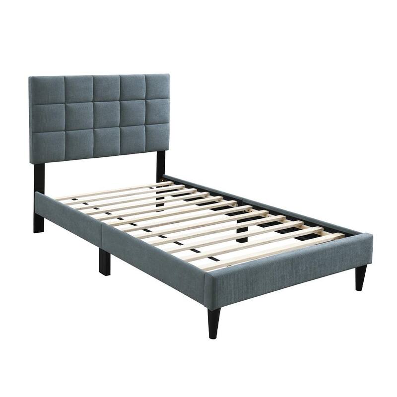 Lilian Full Bed, Tufted Gray Linen Upholstery, Biscuit Tufted Stitch