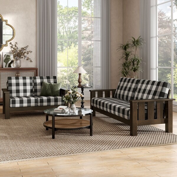 Furniture of America Milou Rustic 2-Piece Wood Plaid Patterned