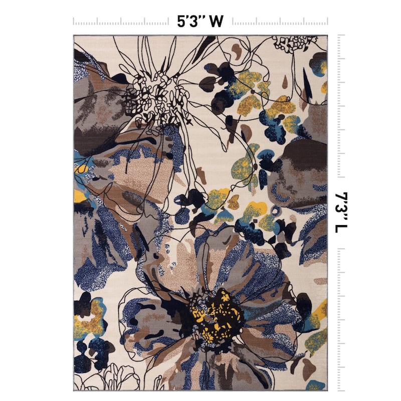 World Rug Gallery Modern Bright Flowers Non-Slip Area Rug Multi