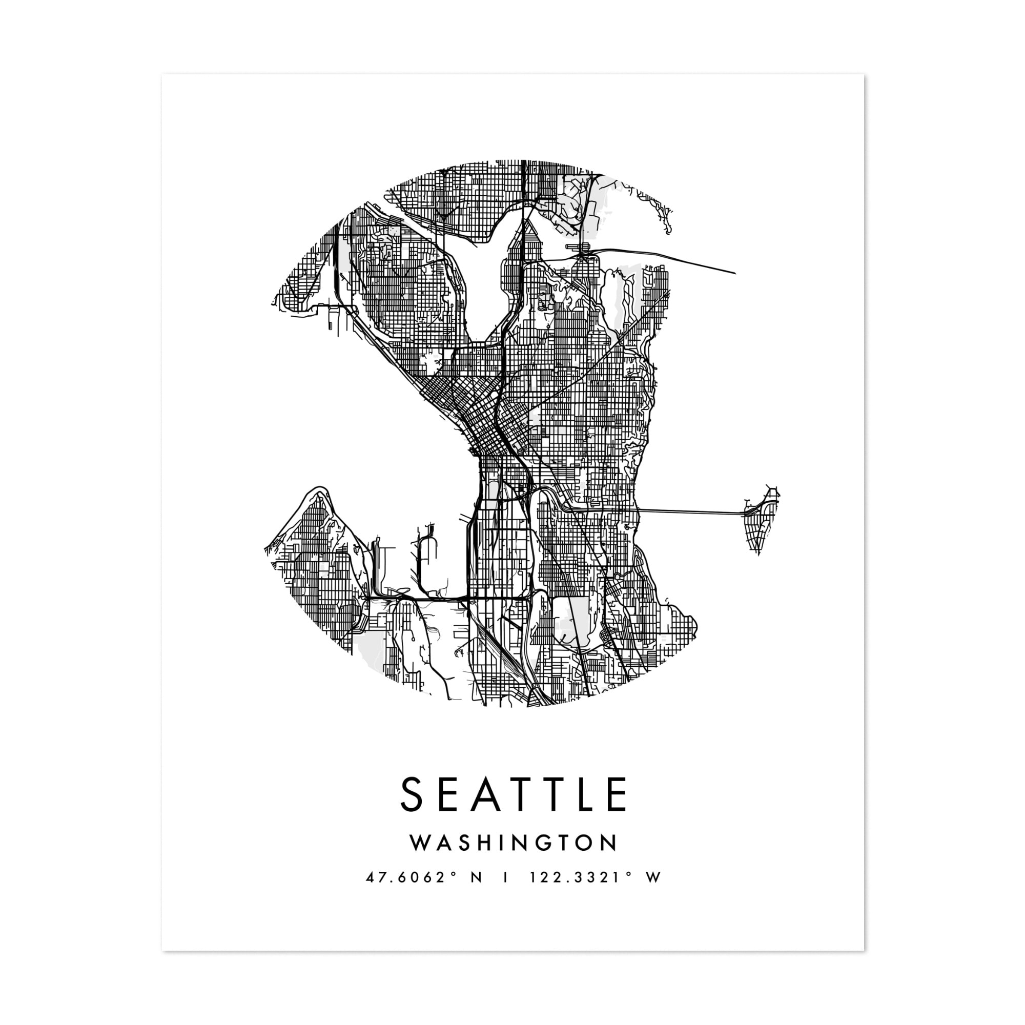 Seattle Washington Maps Black White Circles Minimal Art Print/Poster - Bed  Bath \u0026 Beyond - 34892085, image size:2000x2000