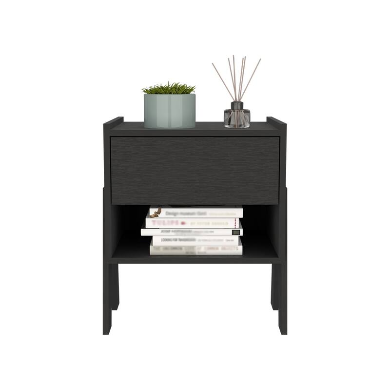 Nightstand Ferku, Open Shelf, One Drawer, Black Wengue Finish
