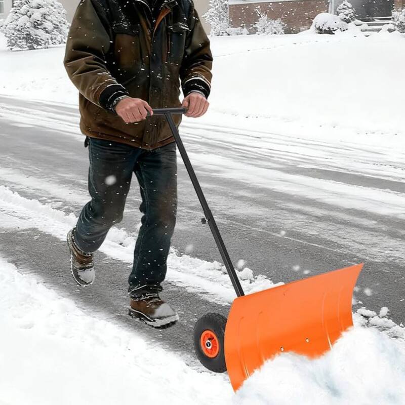 Heavy Duty Single Rod 20 * 29 Inch Wheeled Snow Shovel - Orange
