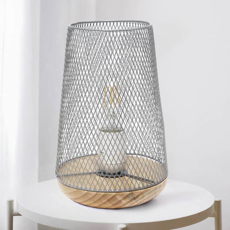 Open Cage Metal Table Lamp with Mesh Wire Shade - 9" - Gray