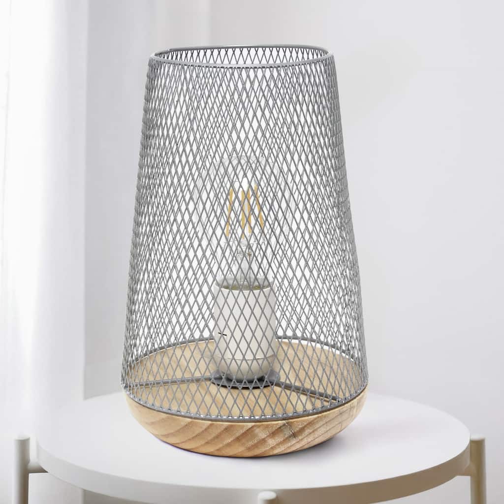 Open Cage Metal Table Lamp with Mesh Wire Shade - 9" - Gray