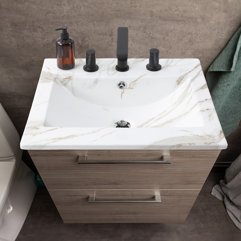 Aubert 3-Hole Classic Contemporary Rectangular Ceramic Single Sink Basin Vanity Top, by JONATHAN Y
