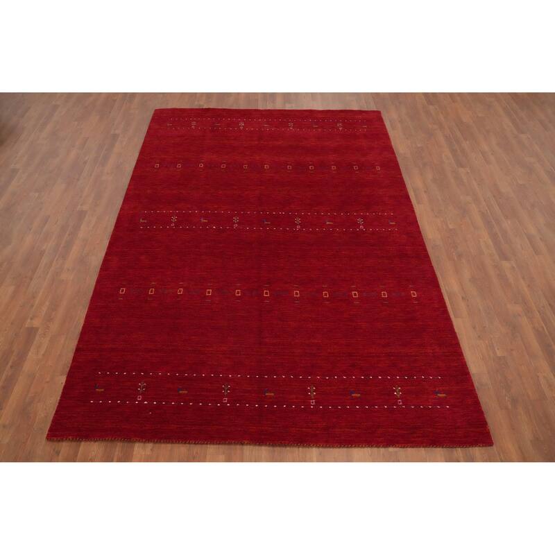 Hand Knotted Oriental 100% Wool Carpet Tribal Animal Pictorial Red Gabbeh Area Rug - 10' 0'' X 6' 9''