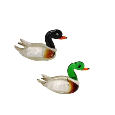 2" GLASS DUCK Figures Figurines SET OF 6 - Green