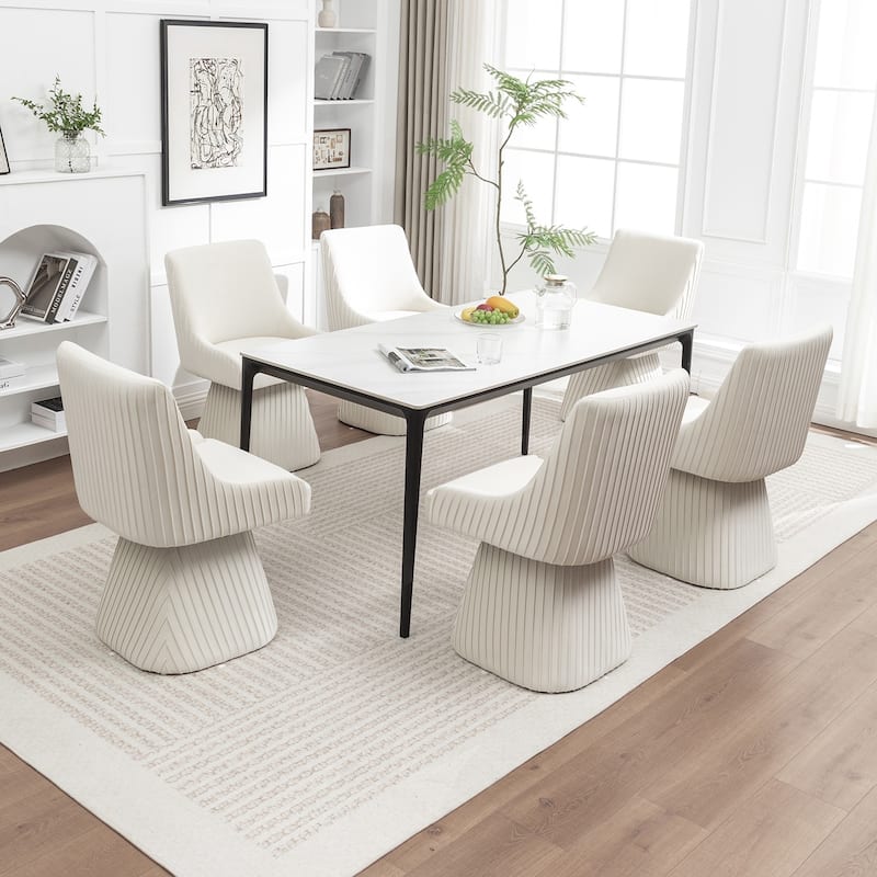 SEYNAR Modern Velvet 360 Degree Swivel Armless Dining chair Set of 6 - Beige
