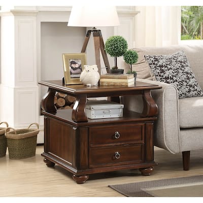 Yaztrie Walnut End Table with 2-drawer