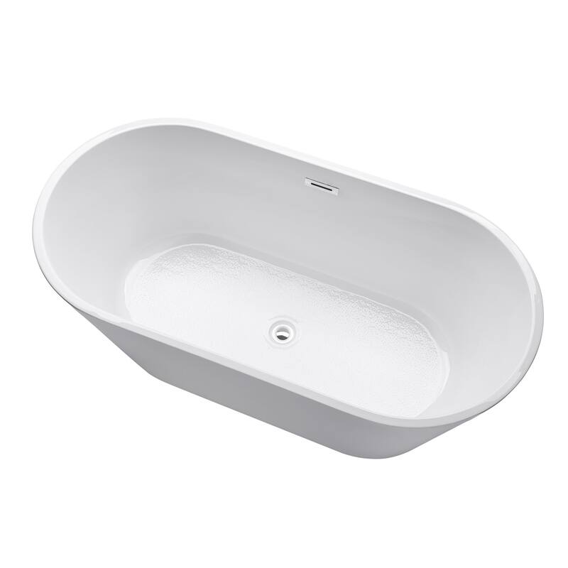 Vanity Art 54" Non-Slip Acrylic Freestanding Soaking Bathtub with Slotted Overflow & Pop-up Drain