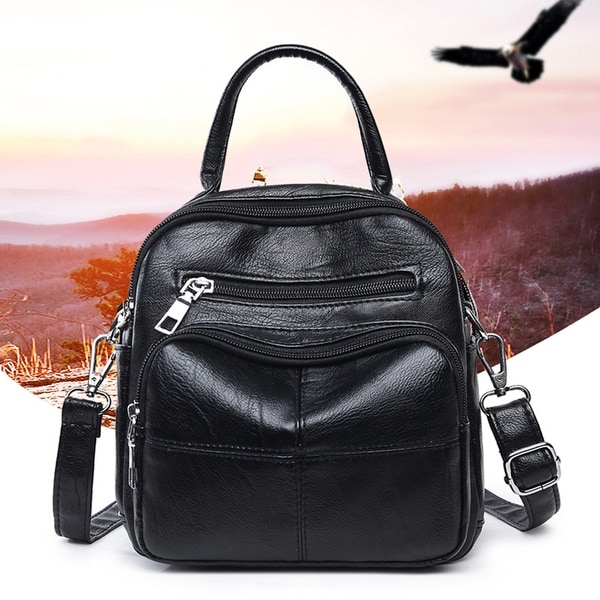 Shop Women Fashion Faux Leather Zipper Backpack Travel School Shoulder Bag Handbag - Free ...