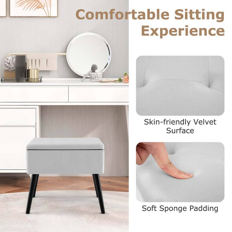 Costway 2 PCS Velvet Vanity Stools with Storage Solid Wood Legs - See Details