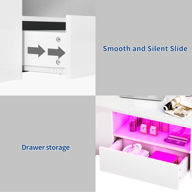 Moasis Modern High Gloss LED Coffee Table with Drawers and Shelves