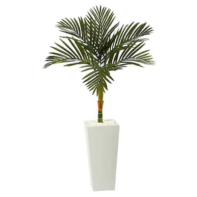 4.5' Golden Cane Artificial Palm Tree in Tall White Planter - 20"