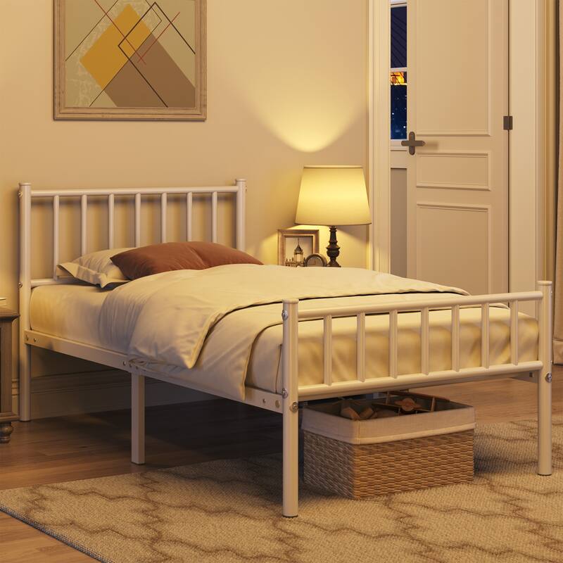 Yaheetech Minimalist Metal Platform Bed Frame with Spindle Headboard and Footboard