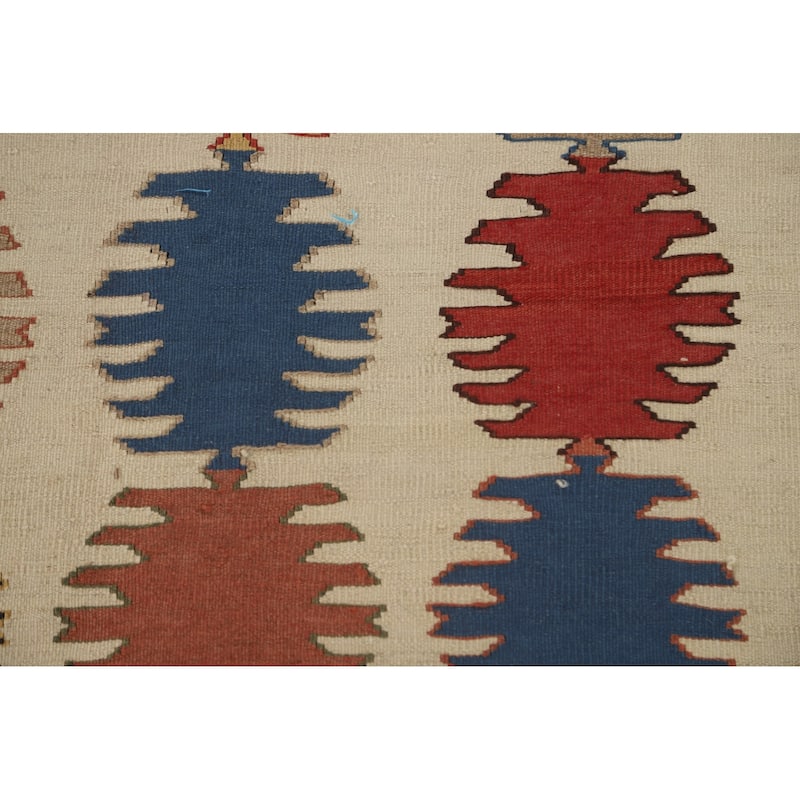 Geometric Kilim Qashqai Persian Vintage Rug Flatweave Beige Carpet - 5'9" x 8'5"