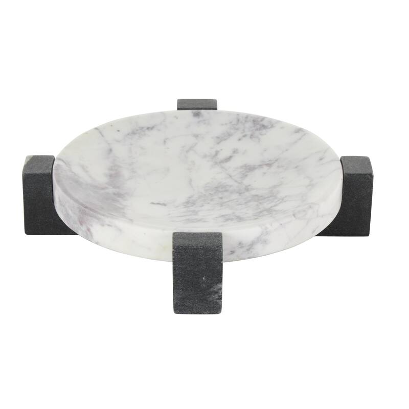 Marble Geometric Round Tray with Black X-Shaped Base - White - Roche River Decor