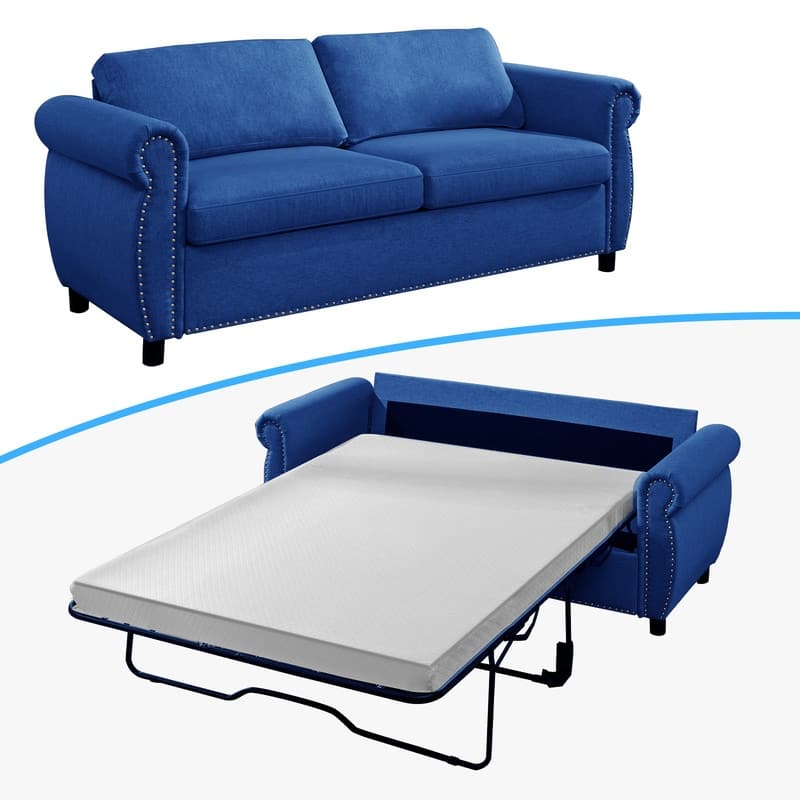 Mixoy Full/Queen Size Pull Out 2 in 1 Sleeper Sofa Bed with Mattress,Convertible Upholstered Loveseat with Nailhead