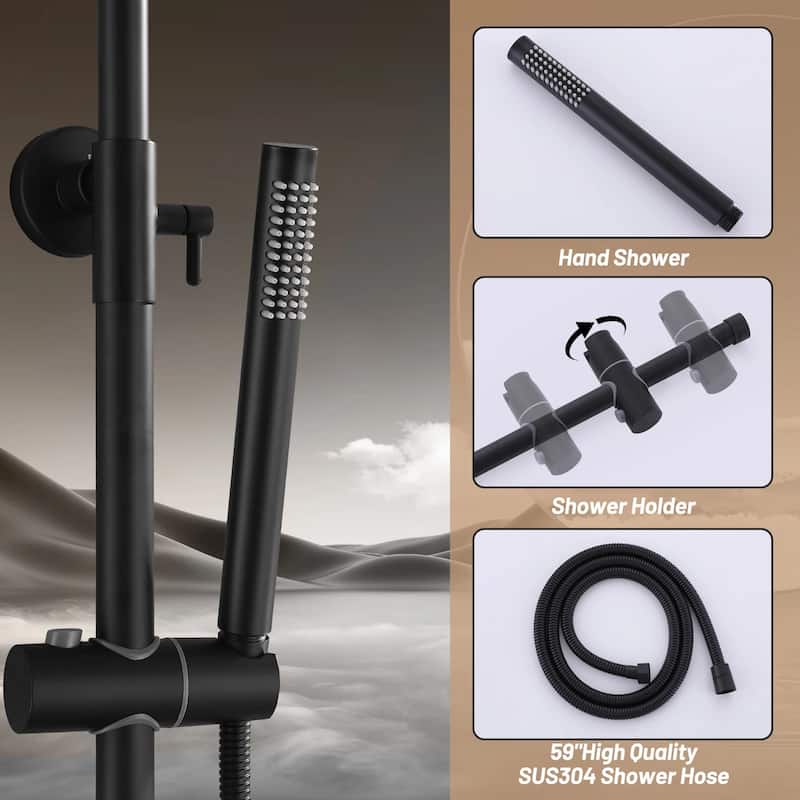 51"H Outdoor 9 Inch Round Rain Shower Set with Handheld Shower (Adjustable Slider)