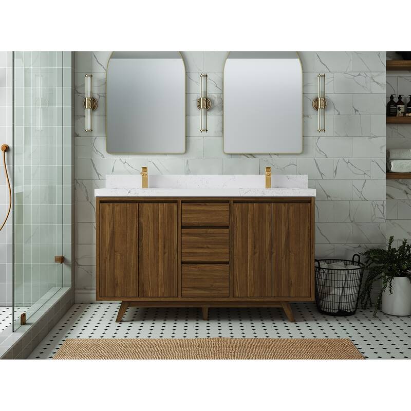 Willow Collections 60 in. W x 22 in. D Madison Teak Double Sink Bathroom Vanity with Countertop