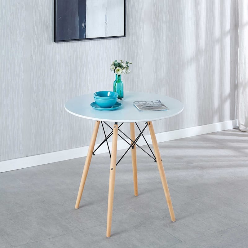 31.5"White Table Mid-century Dining Table for 2-4 people With Round Mdf Table Top, End Table Leisure Coffee Table