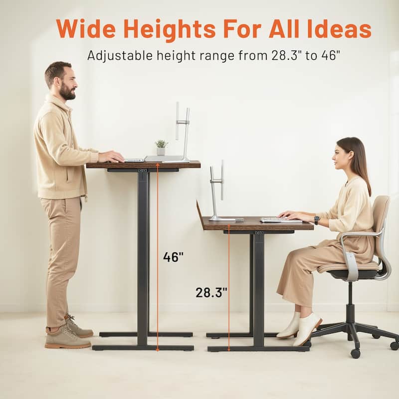 48" Crank Adjustable Standing Desk, Manual Sit-Stand Height Desk with Handle, Ergonomic Writing Table for Home Office or Study