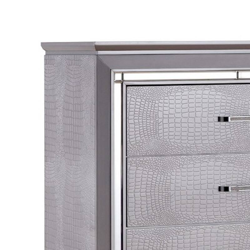 Contemporary Style Five Drawer Wooden Chest, Silver