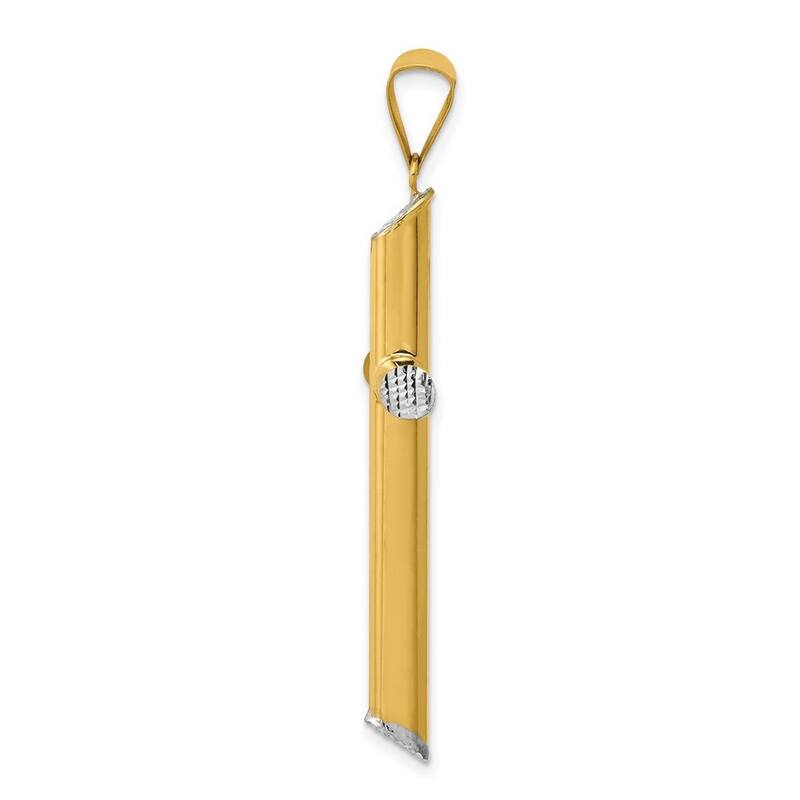 Curata 14k Yellow Gold and Rhodium 18" 3-D Beveled Cross Pendant Necklace - 44x25mm