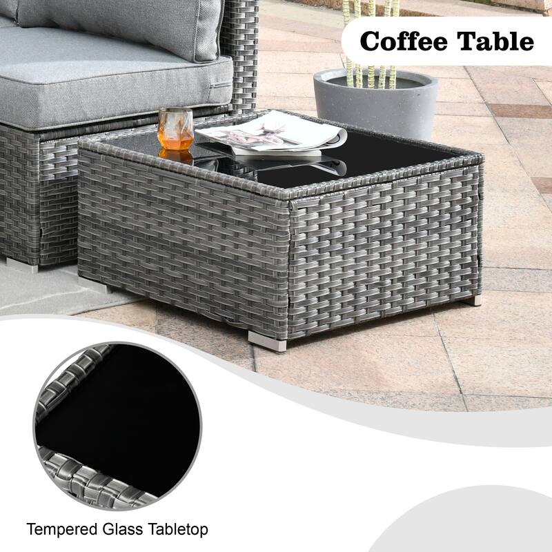 HOOOWOOO 9-piece Grey Wicker Patio Outdoor Sectional Set with Swivel Rocking Chair