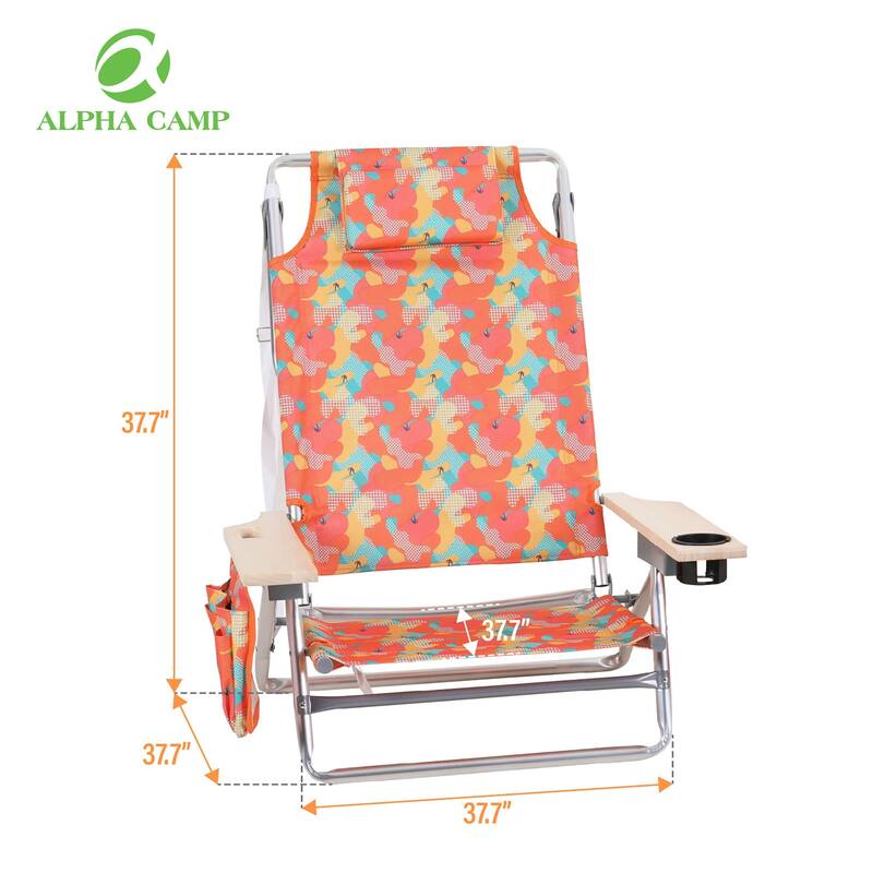 2-Piece Lightweight 5-Position Folding Lay Flat Beach Chairs with Tower Bar